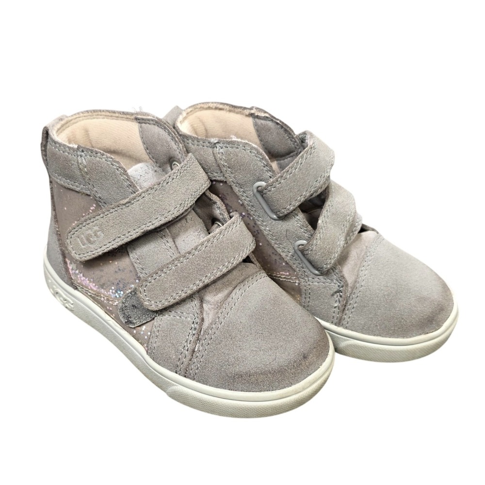 UGG Rennon Glitter Suede Sneakers Girl's Size 7T Gray Glitter Stars High Top